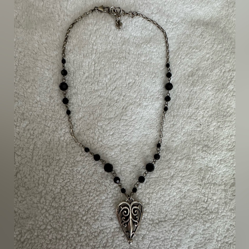 Brighton Mila's Heart Black Beaded Silver Pendant Necklace